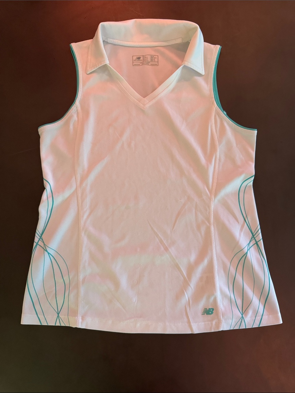 New Balance White Tank with Teal Wave Accents - Picture 1 of 5